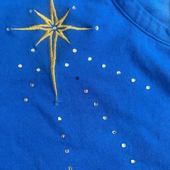 VTG 90s Collections Etc Blue Christmas Baby Jesus Manger Wisemen Cardigan Sz 2XL - Picture 5 of 7